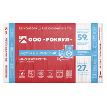 Звукоизоляция Роквул Акустик Баттс Ультратонкий 1000х600х27 мм 7.2 м2
