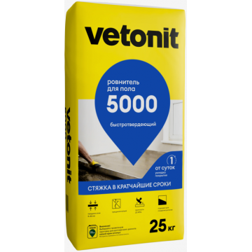 Ровнитель для пола быстротвердеющий Vetonit 5000 25 кг Ровнитель для пола быстротвердеющий Vetonit 5000 25 кг