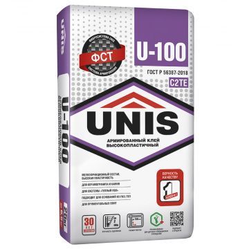 Клей для плитки Unis Uniflex U-100 серый класс С2 ТЕ 25 кг Клей для плитки Unis Uniflex U-100 серый класс С2 ТЕ 25 кг